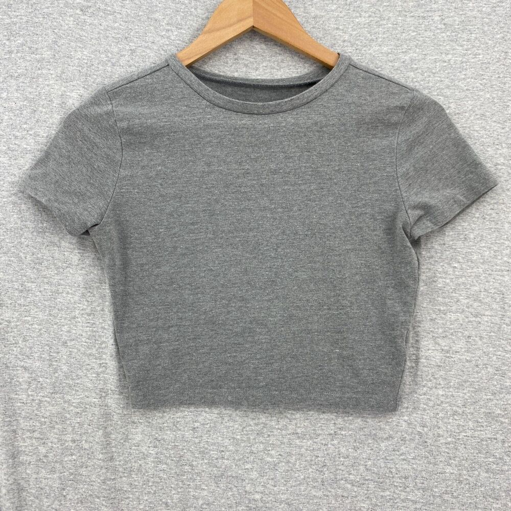 Wild Fable Blouse Womens Small Gray Cropped Short Sleeve Stretch Tee